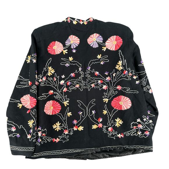 Vintage 90s Draper's and Damon's Black Floral Embroidered Jacket XL Cotton - Picture 4 of 7
